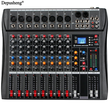 Depusheng DX-seriens ljudmixer med Bluetooth, USB och 3-bands EQ