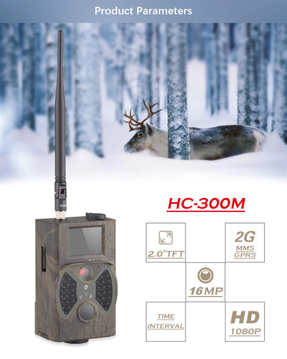 2G GSM MMS SMTP Hunting Trail Camera Cellular Mobile 16MP 1080P Photo Traps Wild Camera HC300M Wireless Wildlife Surveillance