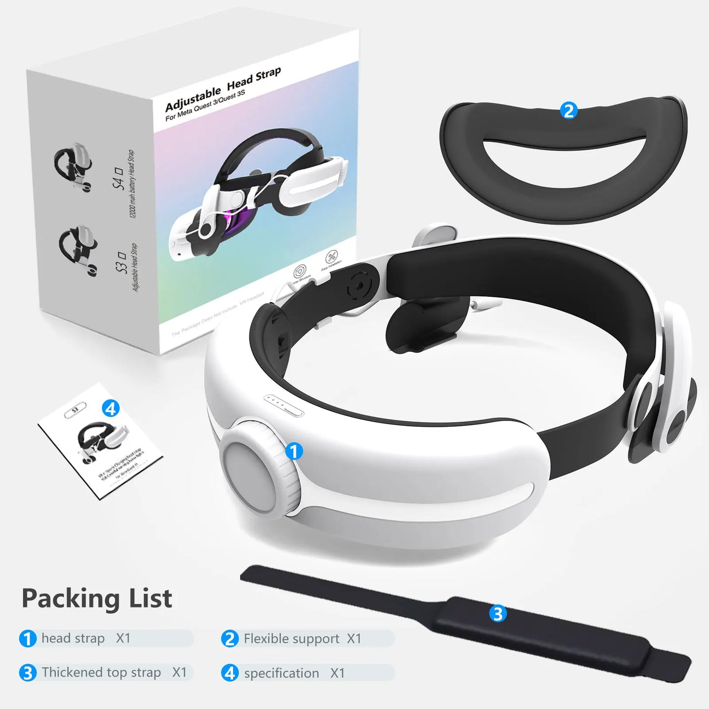 For Quest3S VR Headset 12000mAh Adjustable Charging Head Strap Elite Comfortable Accessory for Meta Quest3 Gaming Experience