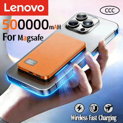 Lenovo Ultra-thin 500000mAh Mobile Power Bank For iPhone Xiaomi For MagSafe Magnetic Wireless Fast Charge Portable LED Display
