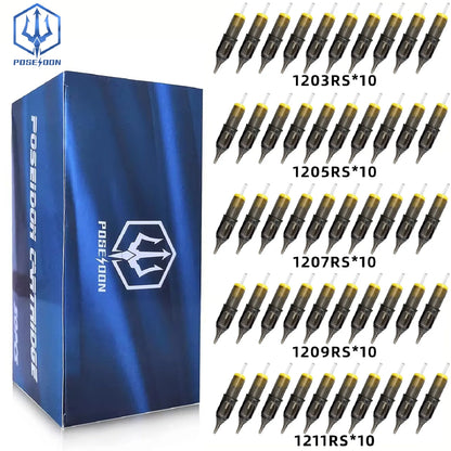 POSEIDON V2 PRO MAX 50PCS Mixed Professional  Tattoo Cartridge Needles Membrane Safety Cartridges Disposable Tattoo Needle