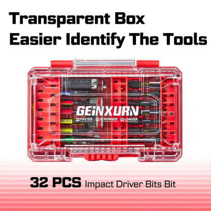 Geinxurn 32-delars bitsats med mutterbits och stegborr