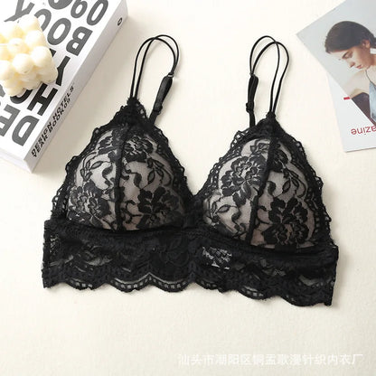 Lace Triangle Bralette Wireless Bra For Women Floral Lace Design Underwear Sexy Lingerie Lightly Lined Cup Small Chest Brassiere