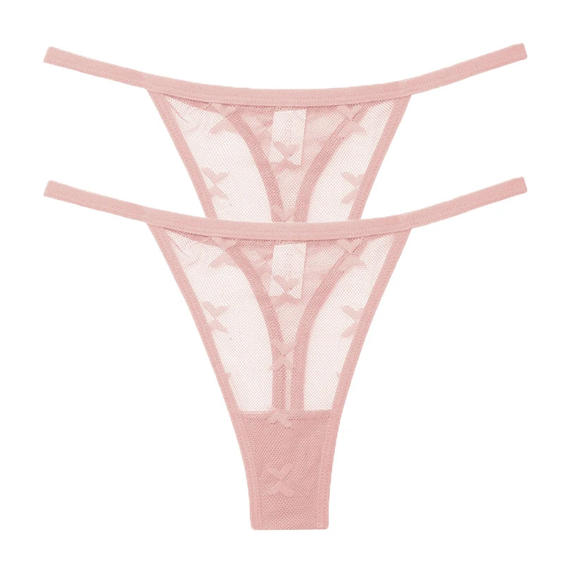 2PCS/Set Mesh G-String Women's Panties Transparent Underwear Women Seamless Thong Female Underpants Intimates Lingerie S-XL
