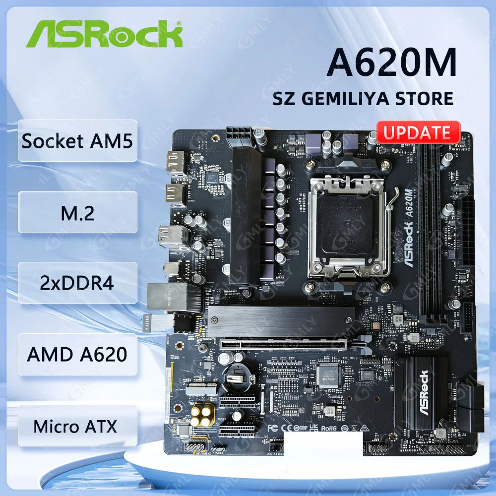 ASROCK A620M Motherboard Socket AM5 DDR5 AMD A620 Micro ATX Gaming Motherboard Support Ryzen 9700X 8600G 8300G 7900 7700 CPU