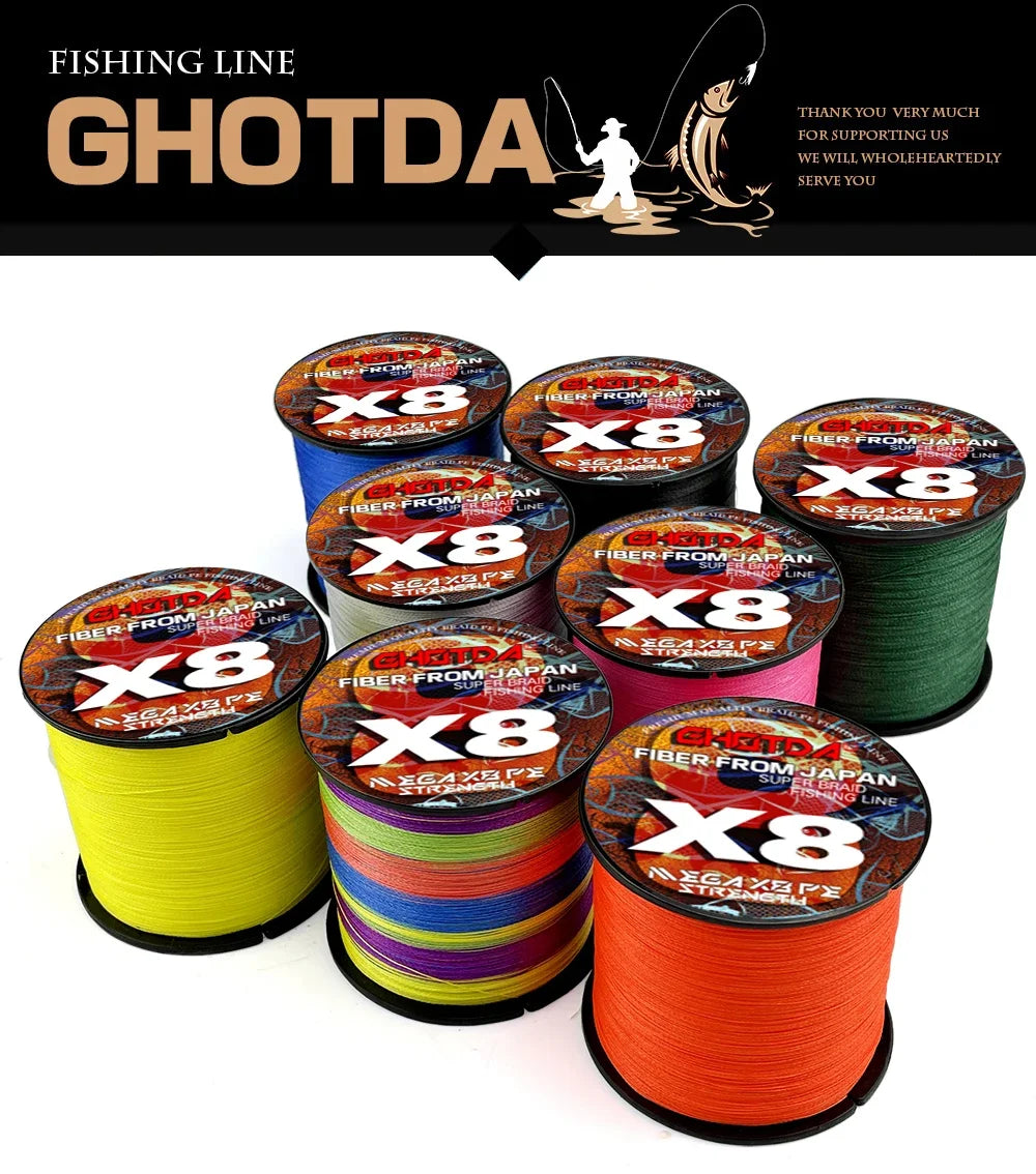 GHOTDA X8 Braided Lure Fishing Lines for JIG Pesca Carp Multifilament Fly Wire PE Line Saltwater 100M 300M 8kg-35kg Strong Cord