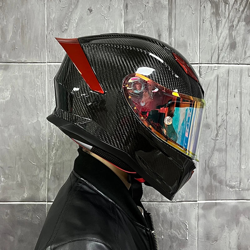 ORZ Carbon Fiber Motorcycle Helmets Men's and Women's Four Seasons Lightweight Helmets Motocross Color Lens Cosas Moto