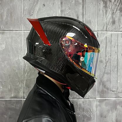 ORZ Carbon Fiber Motorcycle Helmets Men's and Women's Four Seasons Lightweight Helmets Motocross Color Lens Cosas Moto