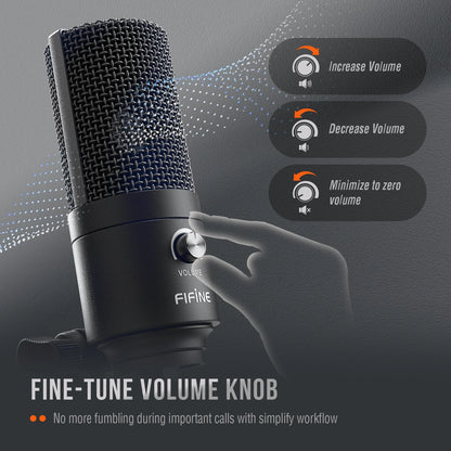 FIFINE Metal USB Condenser Microphone with Gain Knob,Newly Upgraded Detachable Dual-Joint Recording Mic for Laptop/PC-K669