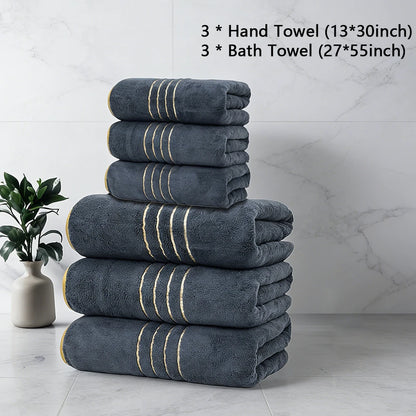 2/3/6/8 Pcs Bath Towel Set White & Gray with Gold Accents, Soft Absorbent Premium Towels for Home, Hotel & Bathroom