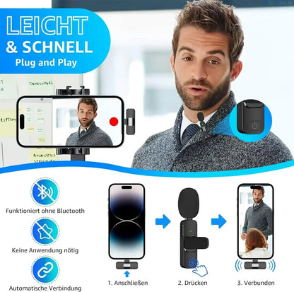 Wireless Lavalier Microphone 2.4G Mini MicPortable Audio Video Recording Mini Mic for iPhone Android Live Broadcast Gaming Phone