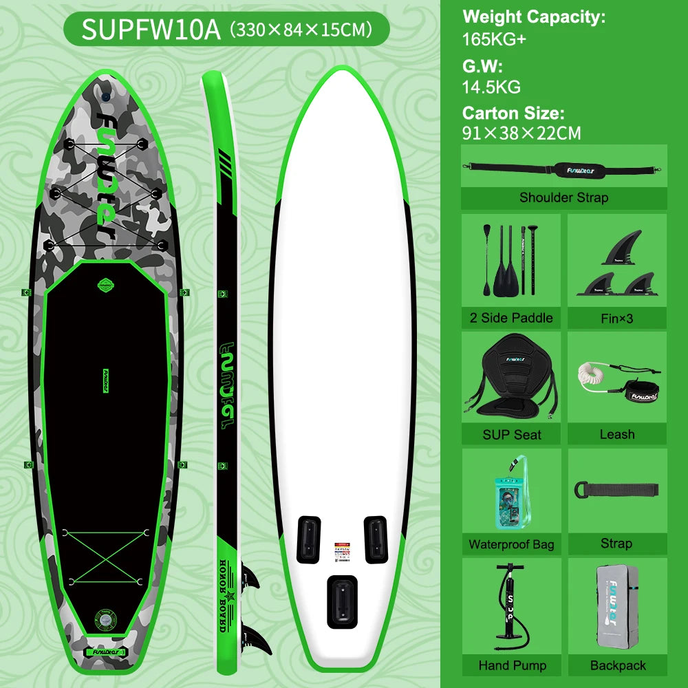 FunWater uppblåsbart SUP-bräde med tillbehör – flera storlekar