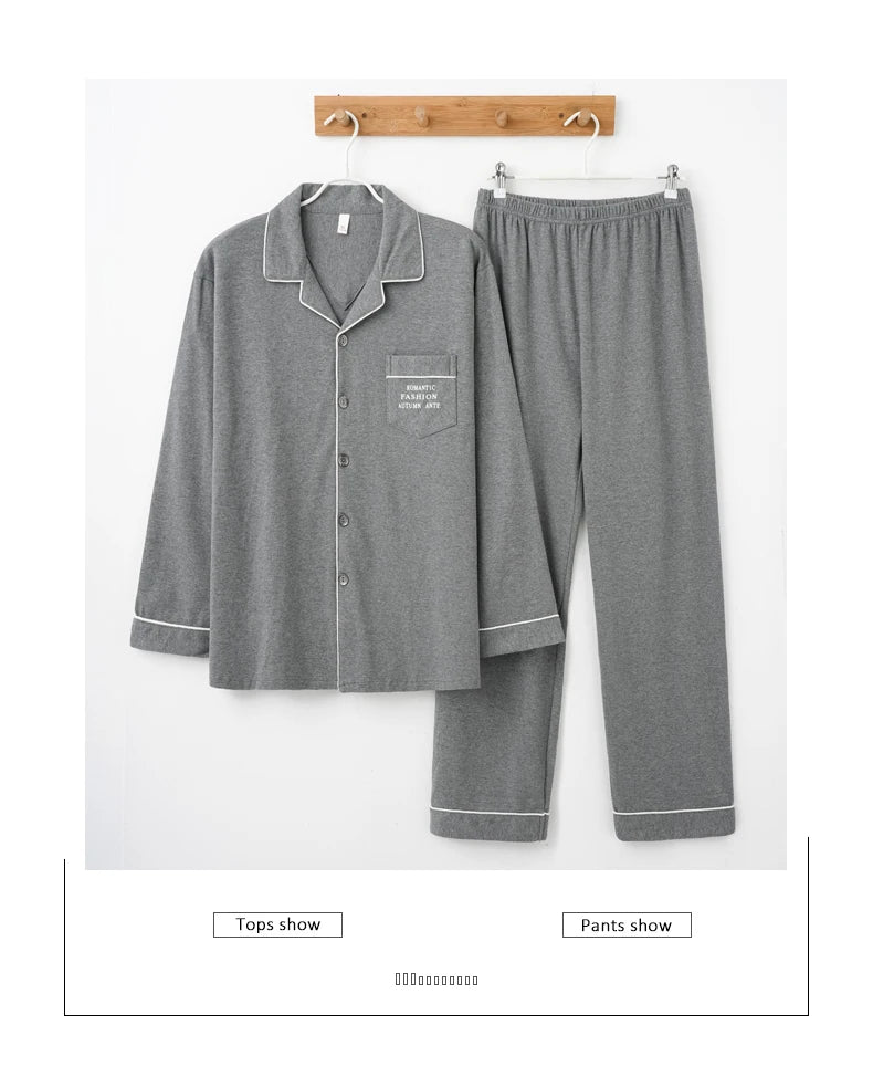 MiiOW Herr Pyjamas Set Vinter – Bomull Långärmad Rutig Grå Krage Plus Size, 8 Färger M–XXXL