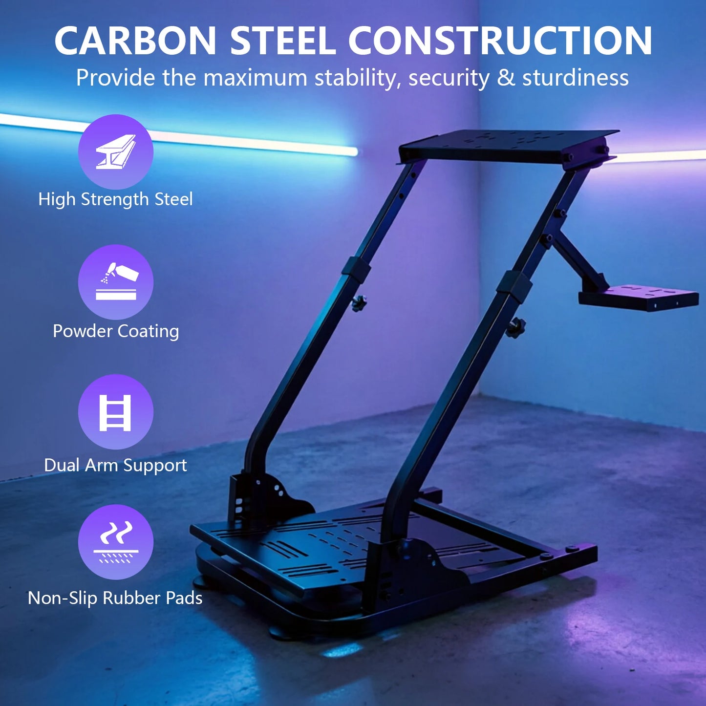 Universal Foldable Racing Steering Wheel Stand Adjustable Carbon Steel Simulator Cockpit Mount Compatible with Logitech G25 G27 G29 G920 T300 T500RS Gaming Wheel Support, Does Not Include Wheel Pedals Shifter
