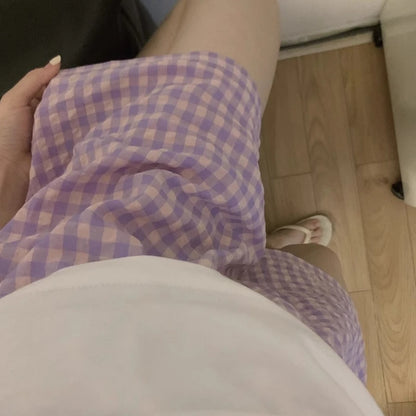 Dam Pyjamasshorts Rutigt Mönster – Mjuk Bomull, Sommar Loungewear, 6 Färger