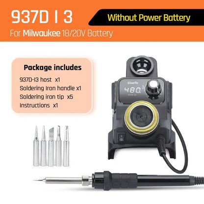 Silverflo 937DI Trådlös Löddstation – Portabel, 200–480°C, Kompatibel med DeWalt/Milwaukee/Makita 18–20V Batteri