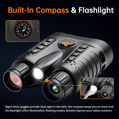 4K Night Vision Binoculars 64GB 8x Digital 400m Full Dark Infrared Telescope Goggles 3.2” Screen for Hunting Camping Boating