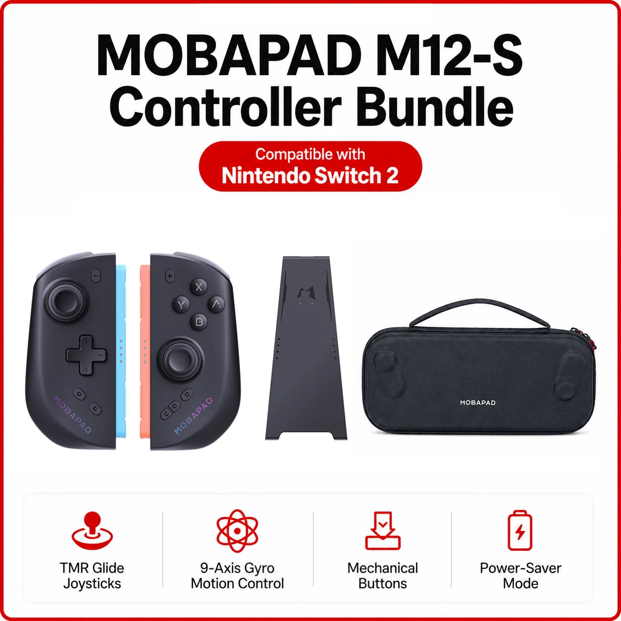 MOBAPAD M12 S Gaming Controller for Switch 2 with TMR Sticks, Mechanical Buttons, 9-Axis Gyro Motion Control, Power-Saver Mode