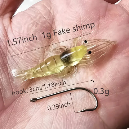 10/15/20pcs Goture Shrimp Lures Soft Shrimp Fishing Lures For Freshwater Saltwater Luminous Shrimp Bait Set With Sharp Hook Bead