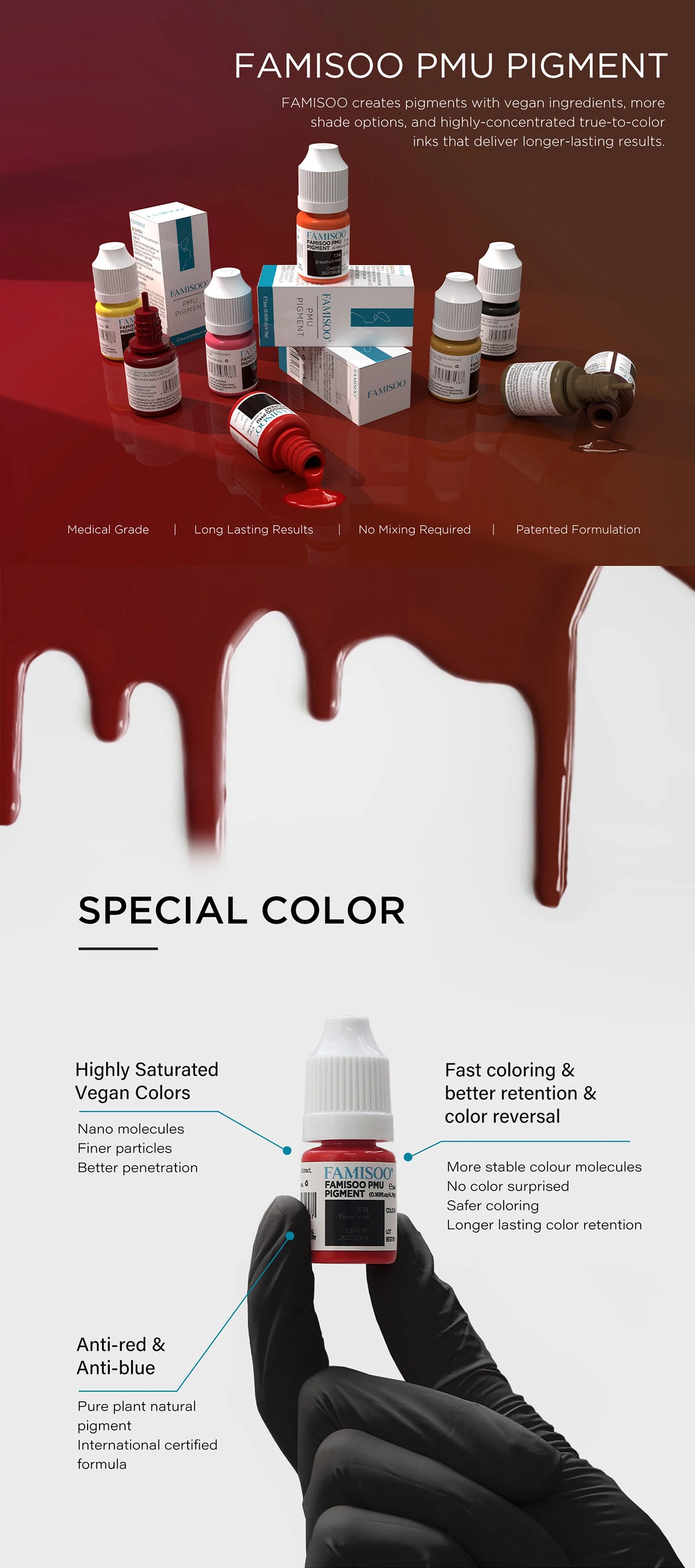 FAMISOO 5ML Permanent Makeup Pigment Tattoo Lips Tattoo Inks Eyebrows Eyeliners Pigments Microblading Pigment Tattoo Pigments