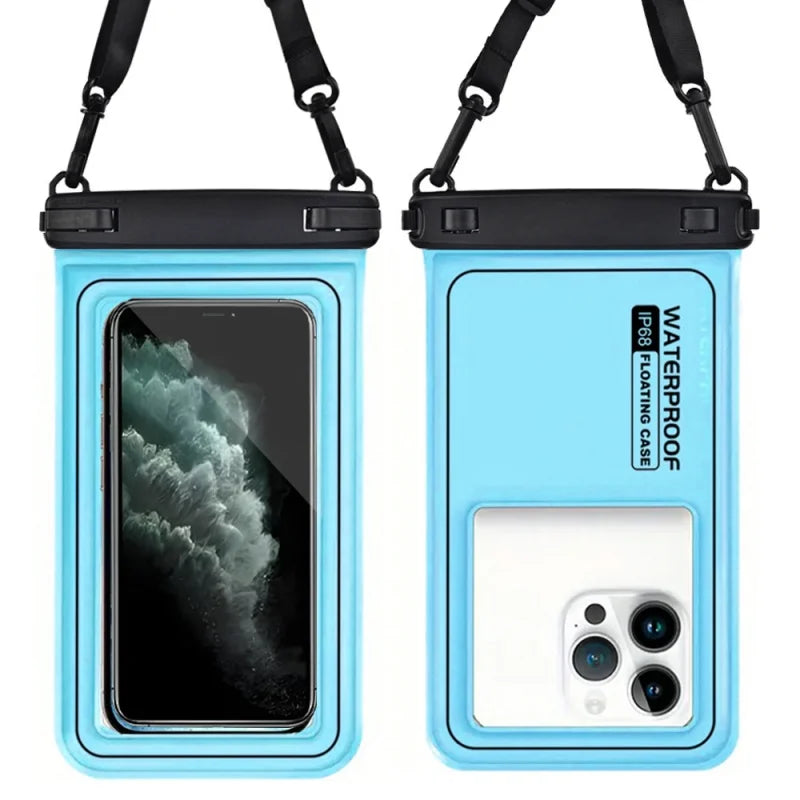 Flytande Vattentätt Mobilfodral med Crossbody-rem – Dubbelhake, Touchkänslig, 10 Färger, upp till 6,9"