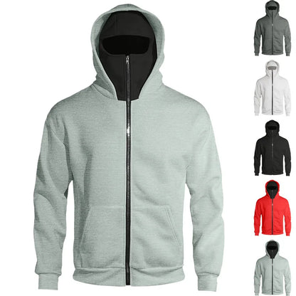 Autumn Men's Double-Layer Hooded Zip-Up Sweatshirt, Loose Casual Fit with Front Pockets, Ideal for Outdoor and Streetwear Style