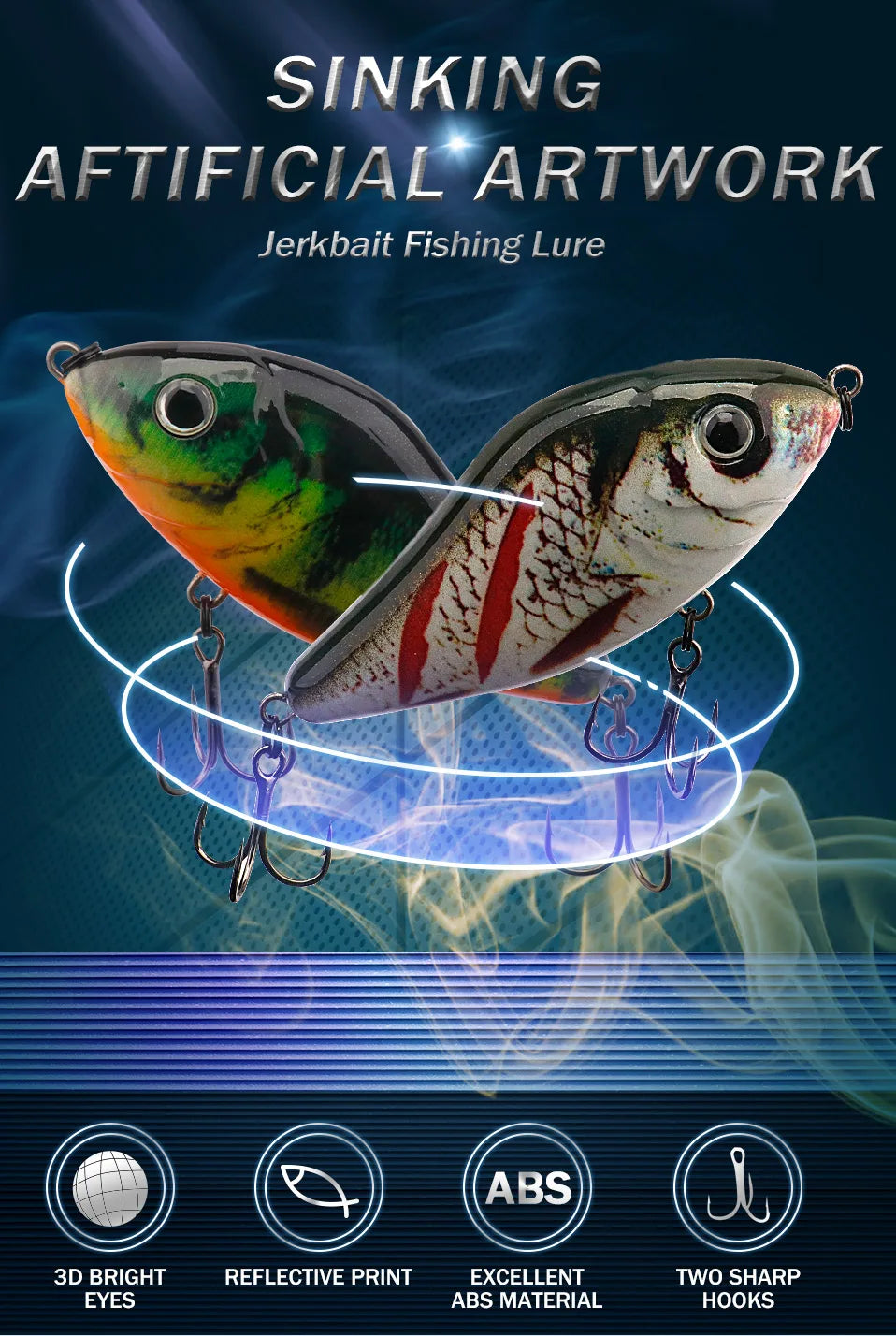 GOBASS Slider Jerkbait 6cm/8cm/10cm Slow Sinking Musky Wobbler Pike VIB Hard Bait Crankbait Plastic Fishing Lures Pesca Leurre