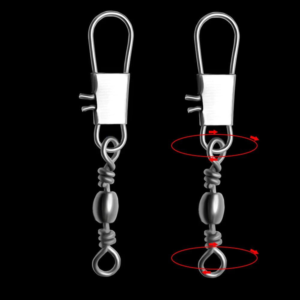 50/100pcs 4-12# Fishing Connector Pin Bearing Rolling Swivel Stainless Steel With Snap Fishhook Lure Tackle Accessorie