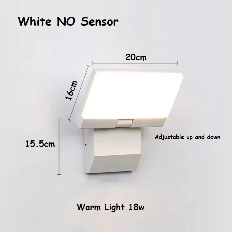 Modern Vikbar LED Vägglampa Utomhus IP65 – 18W, Svart/Vit, Med/Utan Rörelsesensor, AC85–265V