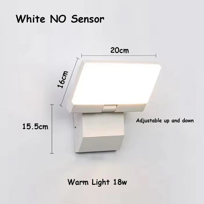 Modern Vikbar LED Vägglampa Utomhus IP65 – 18W, Svart/Vit, Med/Utan Rörelsesensor, AC85–265V