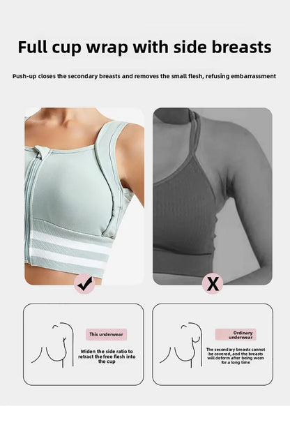 Zipper Front Closure Sports Bra Fitness Crop Tops with Built in Bra Gym Yoga Workout Padded Tank Top Athletic Vest Plus Size