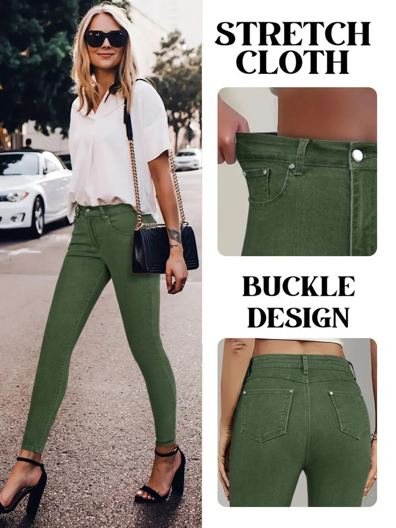 Women Pencil Pants Jeans Skinny Trousers High Waist Stretch Pockets Vintage Washed Female Streetwear Slim Full Length Denims