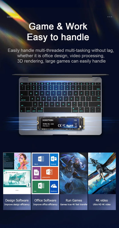 Kootion X15 M.2 SSD NVMe 2TB 1TB 512GB 256GB SSD M2 2280 PCIe 3.0 Internal Solid State Drive Disk for Laptop Desktop