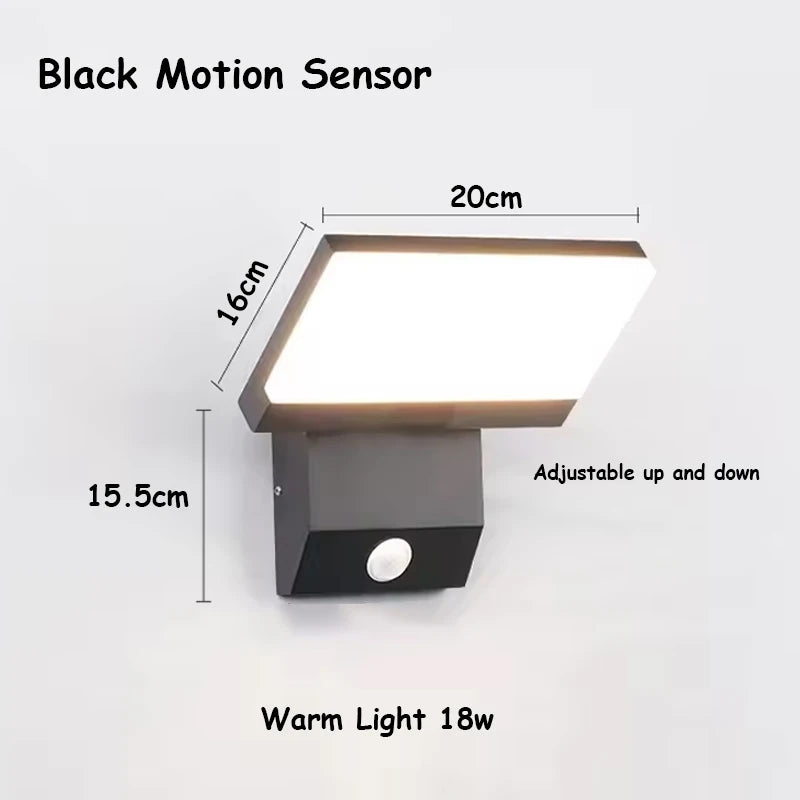Modern Vikbar LED Vägglampa Utomhus IP65 – 18W, Svart/Vit, Med/Utan Rörelsesensor, AC85–265V