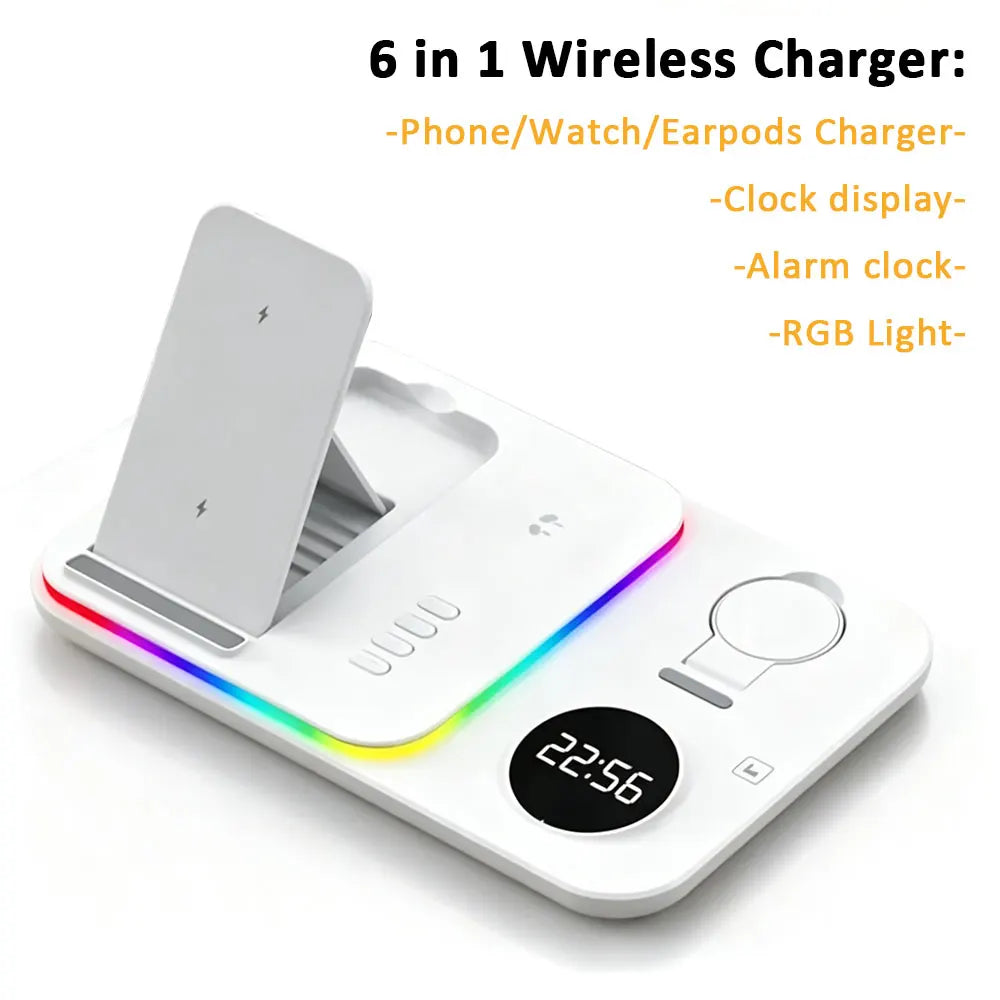 4 in 1 Wireless Charger Alarm Clock Stand For Samsung S26 S25 Galaxy Watch 8 7 6 5 Active 2 Buds4 Pro 3/2 Fast Charging Station