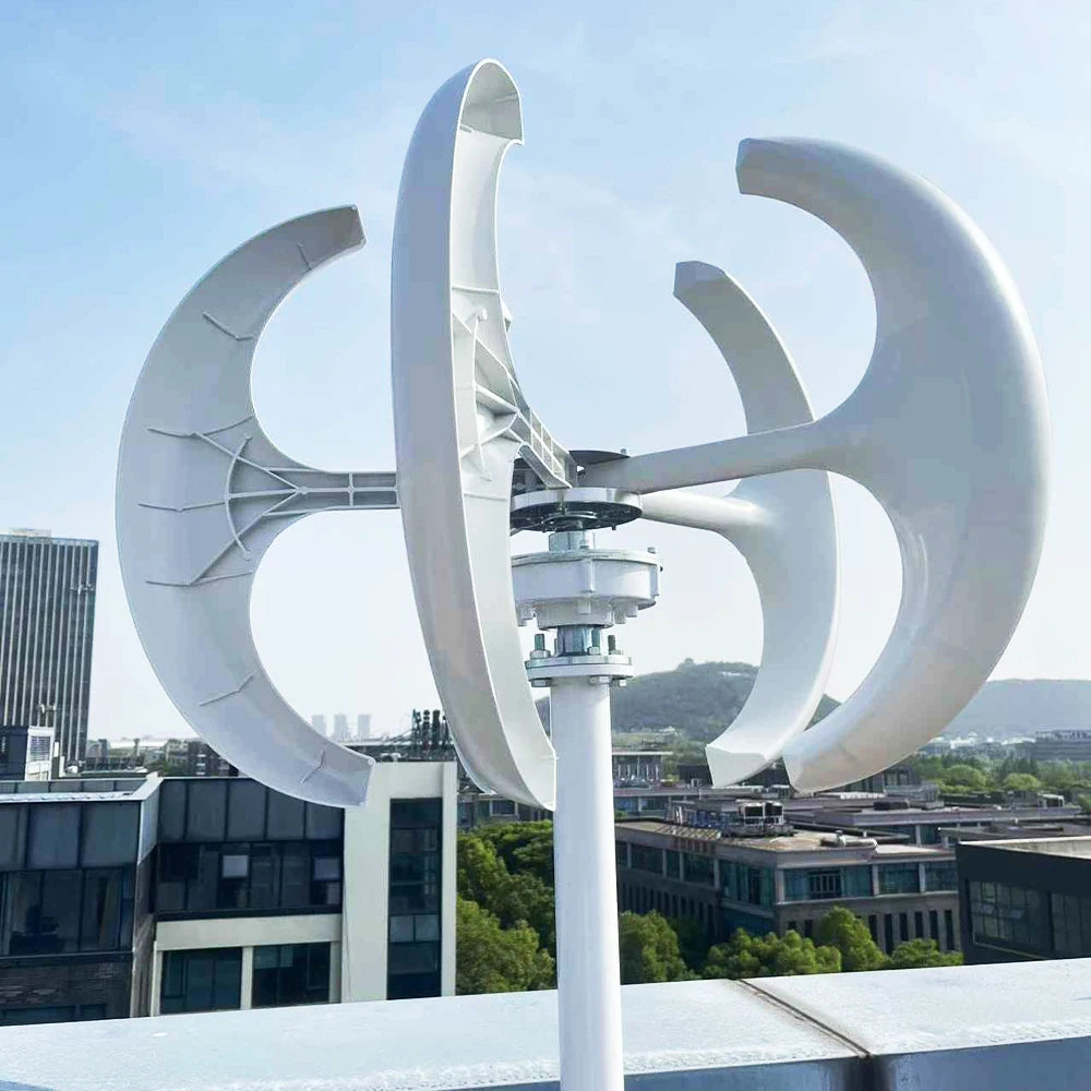 Vertikal Vindturbin 500W Lykta-design 12V/24V – Låg Startvindshastighet MPPT eller Hybrid Sol+Vind Regulator, Röd/Vit