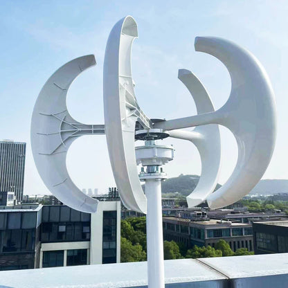 Vertikal Vindturbin 500W Lykta-design 12V/24V – Låg Startvindshastighet MPPT eller Hybrid Sol+Vind Regulator, Röd/Vit