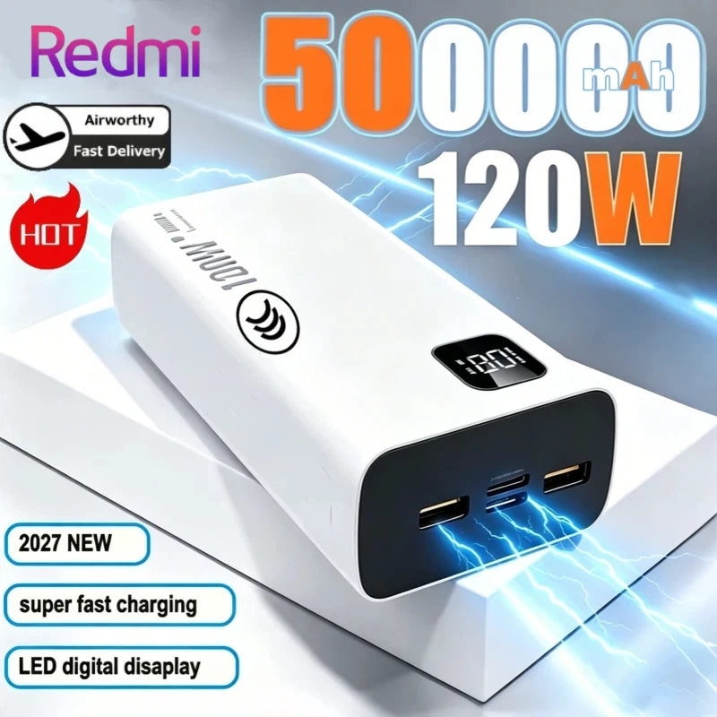 Redmi 500000mAh Large Capacity Power Bank Portable 120W Super Fast Charging External Battery Charger Powerbank For iPhone Xiaomi