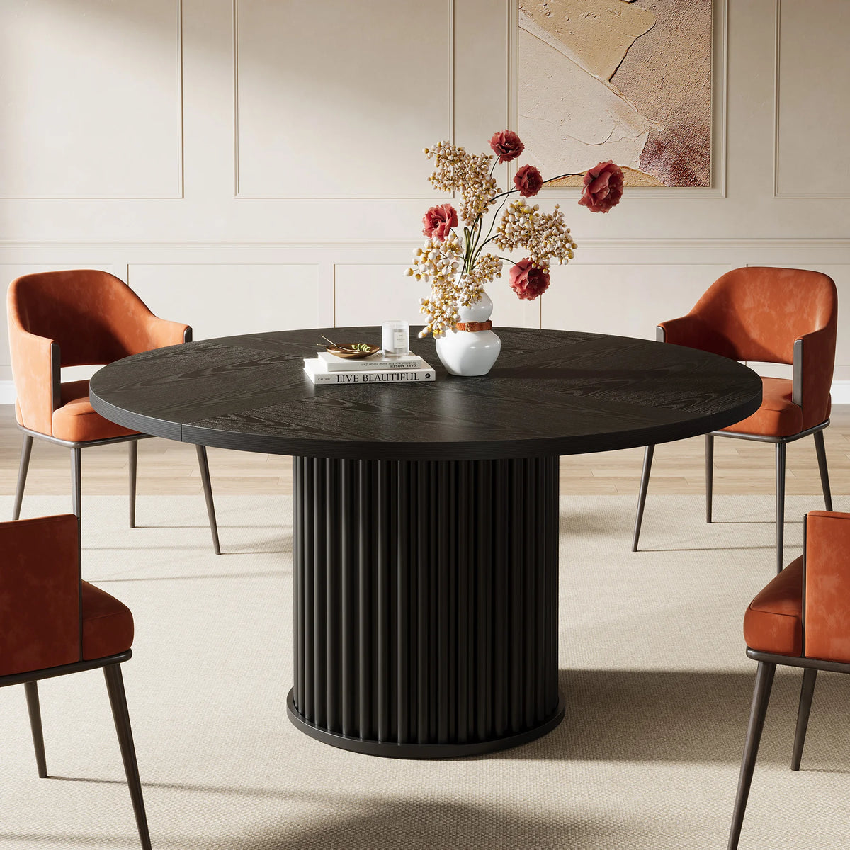 Tribesigns Svart Runt Matbord för 4-6 Personer, 120 cm