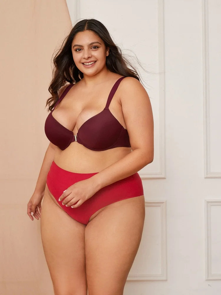 Seamless Push Up Bra Women Deep V Cup Underwear Front Closure Comfort Lingerie Adjustable Strap Plus Size Solid Color