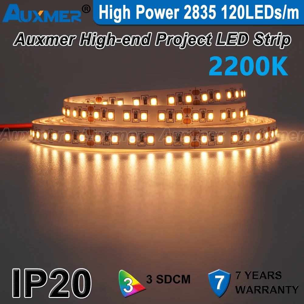 High Power 2835 LED Strip Lights,Mono Color,120LEDs/m 240LEDs/m,CRI＞95/90,3SDCM,Super Bright Flex LED DC12/24V,5m/reel,IP20