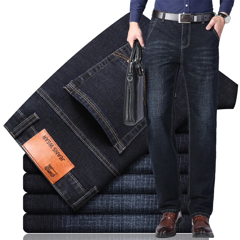 Tunna stretchiga denimjeans för män