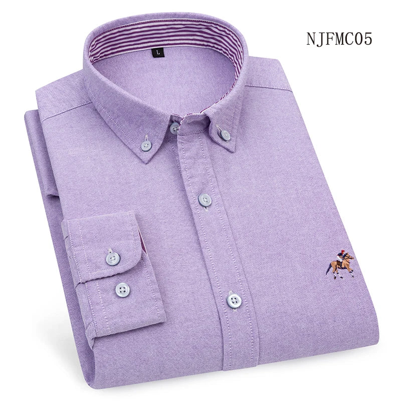 New in shirt 100%cotton oxford long sleeve shirts for man slim fit casual shirt office fashion korean embroidery polo clothes