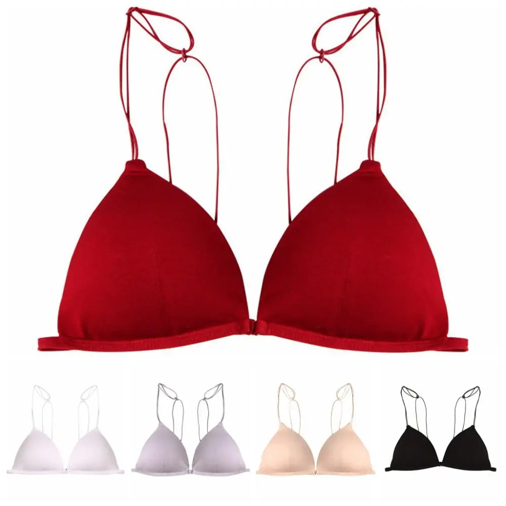Fachion Triangle Bras for Women Beauty Back Push-up French Style Bra Thin Strape Solid Color Wireless Bra Girls