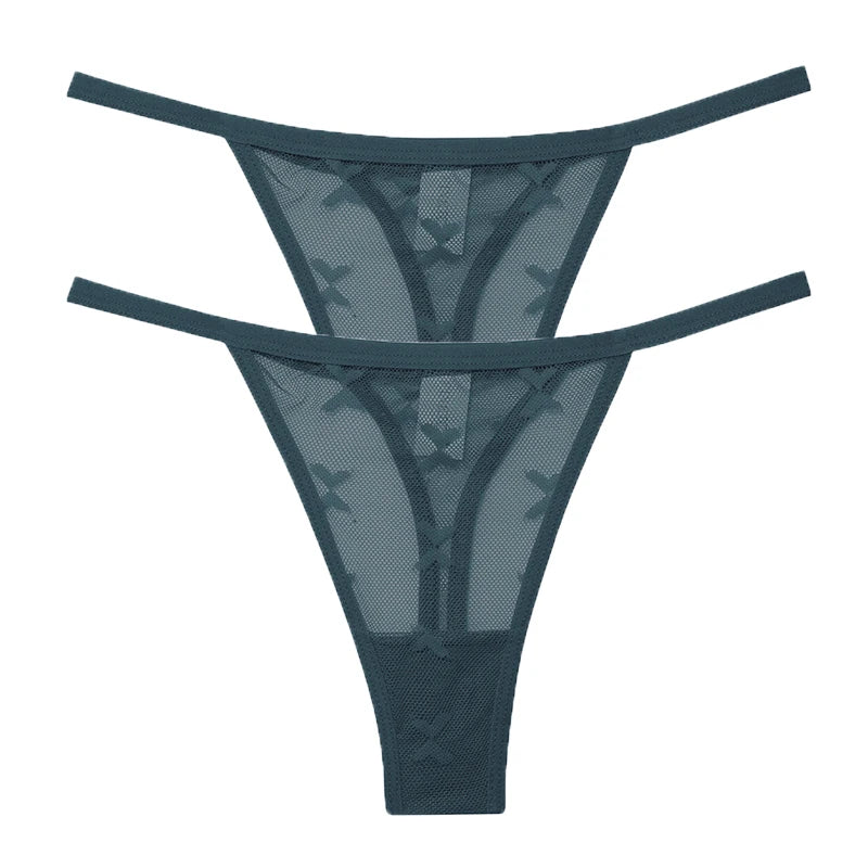 2PCS/Set Mesh Transparent Thong Women Panties Underwear Women Seamless G-String Female Underpants Intimates Lingerie S-XL