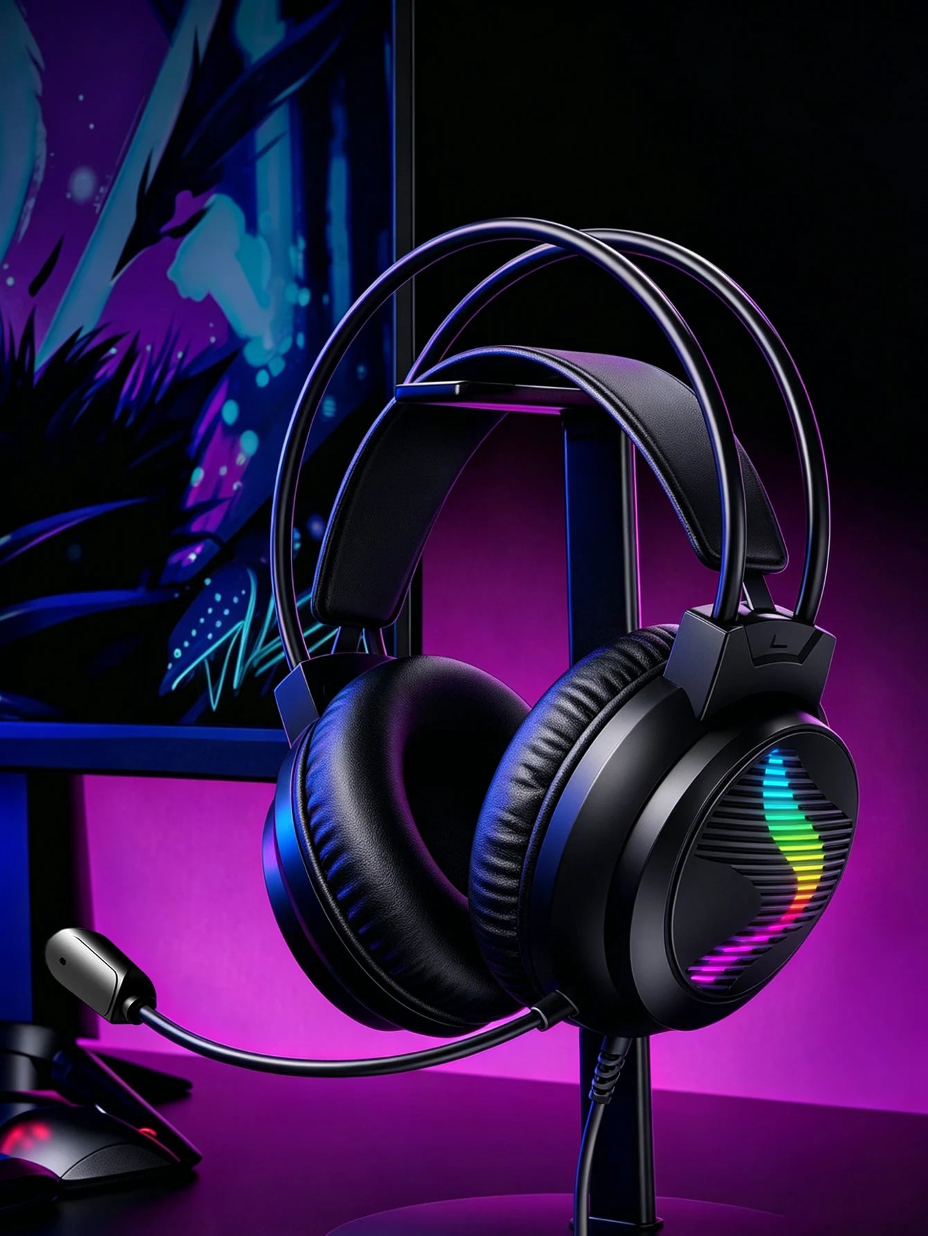 AKKHOO Gaming Headset 3,5mm RGB – 360° Roterbar Mikrofon Minnesskum CE/RoHS Internetcafé Gaming Svart Vit