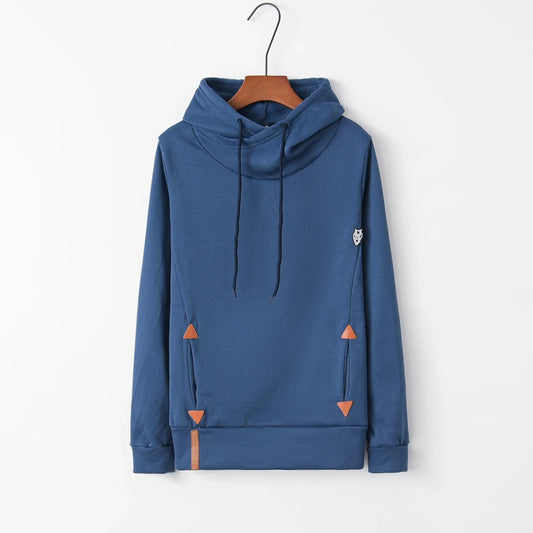 Dam Hoodie 2026 – Långärmad Luvtröja med Broderi & Ficka, Oversized Casual Höst, Grå & Marinblå S–XL