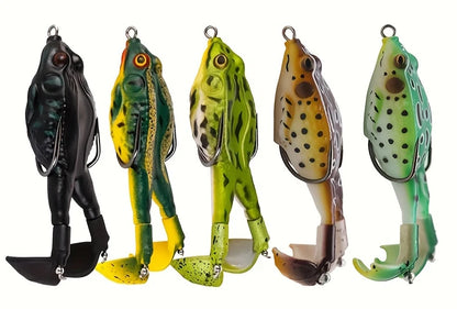 1pc Surface Frog Lure Top Water Bass Fishing Lures Soft Frog Double Propellers Legs Freshwater Rotating Tail Floating Swing Bait