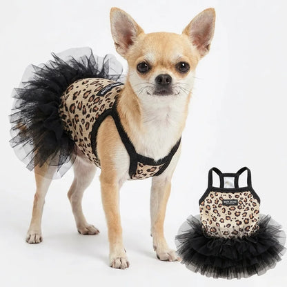 Fashion Sweet Puppy Dog Summer Dress Princess Skirt Pet Dog Lace Cake Camisole Tutu Dress -Leopard Print Dog Tutu Dress