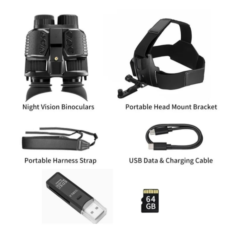 4K Night Vision Binoculars Diopter Eyepiece Dual 1.4" LCD 10X Zoom 3000mAh Level Gauge Infrared Outdoor Observation
